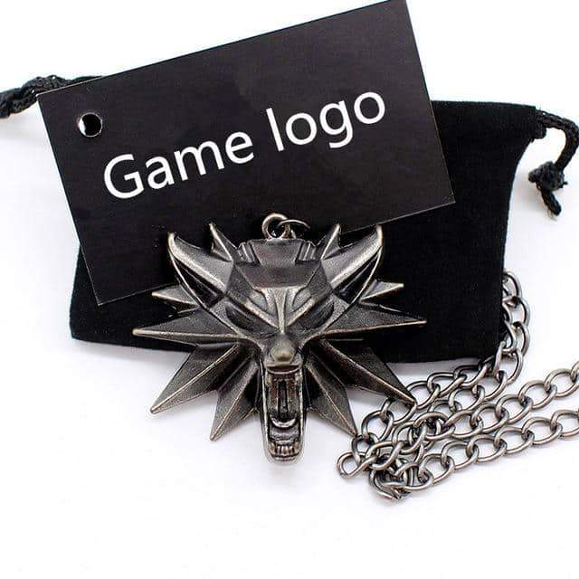 Wild Hunt Game Wolf Pendant Necklace with chain, stylish metal accessories for parties and cosplay events.