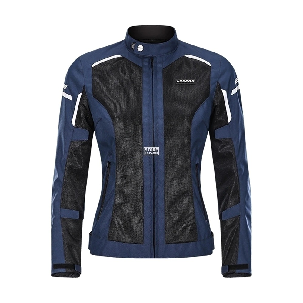 Stylish women's windproof motorcycle jacket with UV protection in navy blue, perfect for motocross adventures.