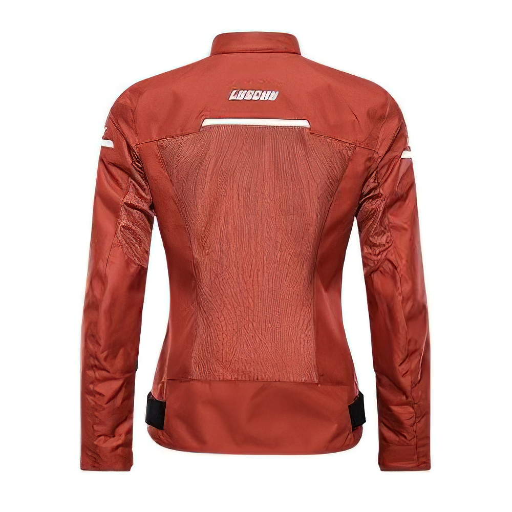 Windproof motorcycle jacket in red, featuring UV protection and a stylish fitted design for men.
