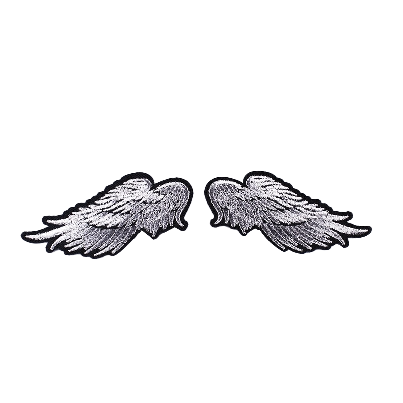 Stylish silver wings shape fusible patch for jackets and bags, perfect for adding a rock accessory flair.