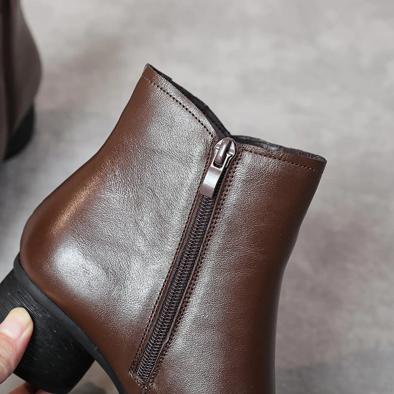 Winter Genuine Leather High Heels Ankle Boots / Elegant Women's Warm Shoes - HARD'N'HEAVY