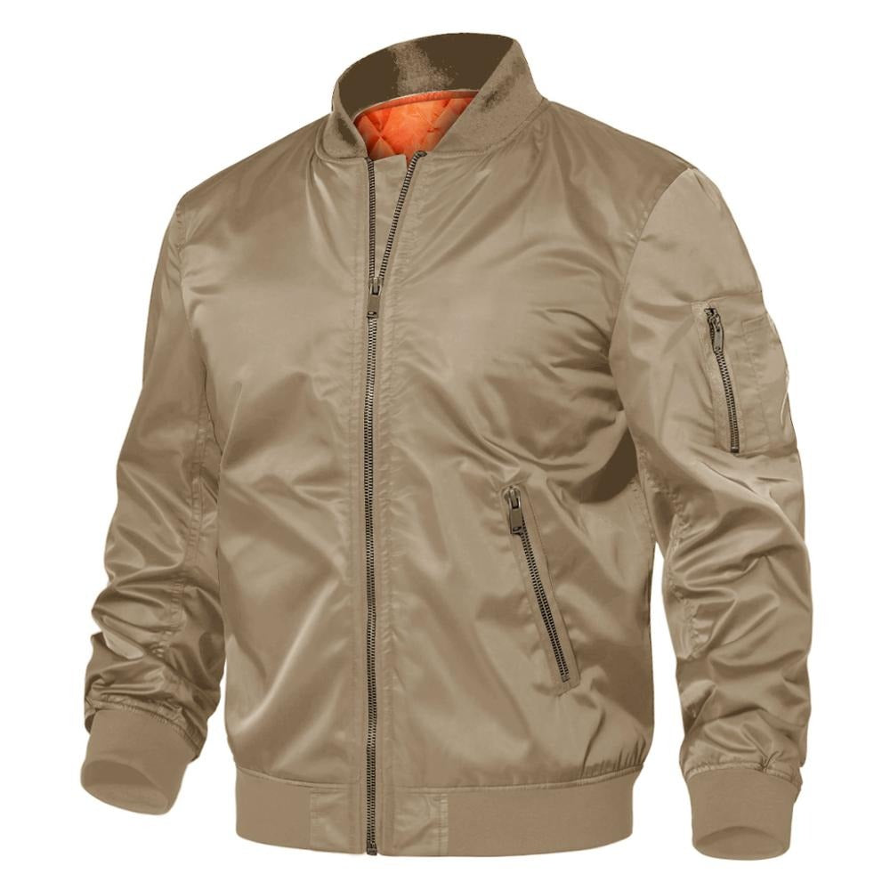 Men's cotton padded MA-1 bomber jacket in khaki, perfect for winter styling and casual wear.