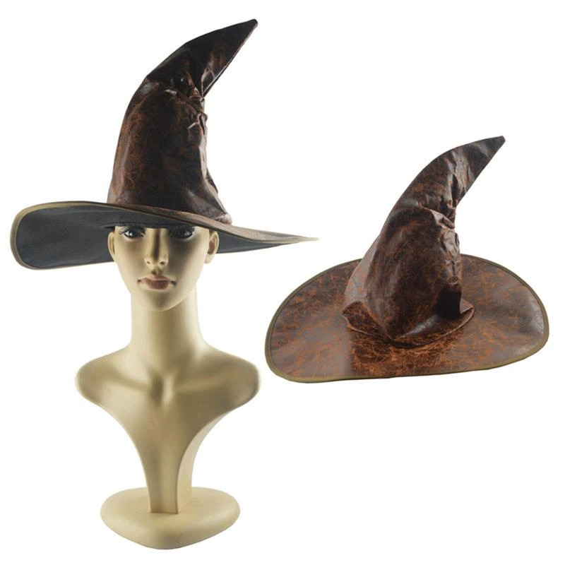 Retro wizard leather hat perfect for Halloween costume parties, adding charm to any outfit.