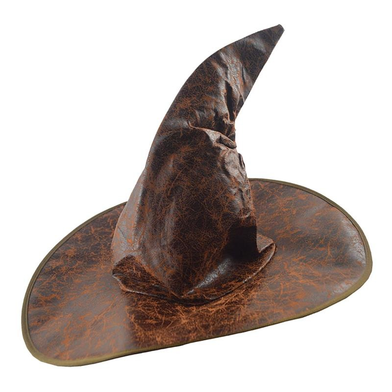 Vintage wizard leather hat, perfect for Halloween costumes and magical attire.