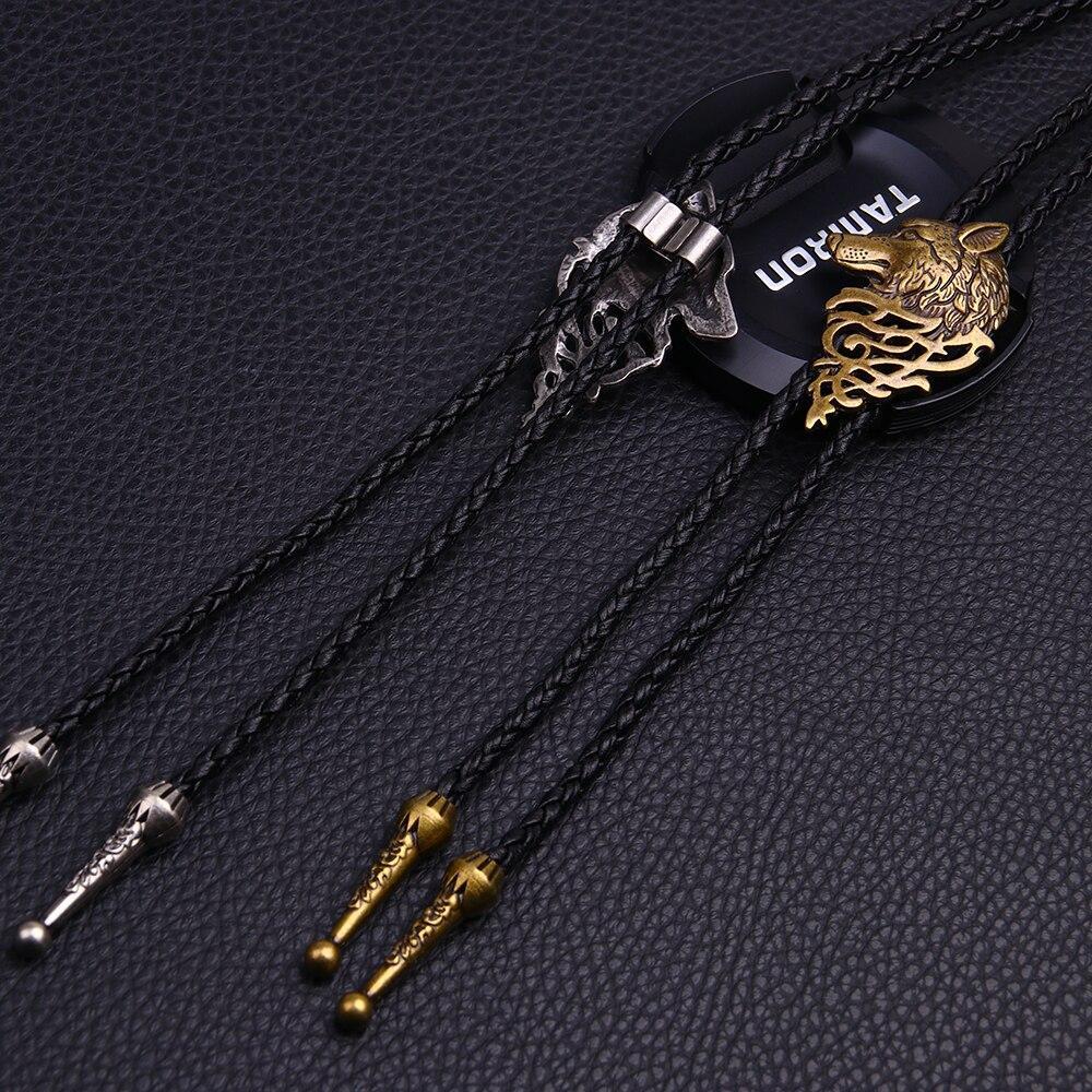 Wolf head choker necklace pendant with woven rope chain, stylish unisex accessory for alternative fashion.