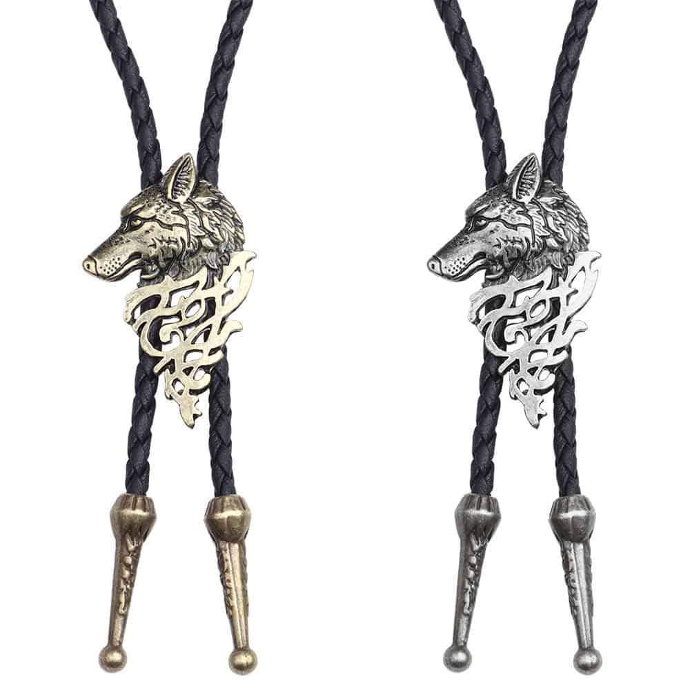Wolf head choker necklace pendant in silver and gold styles, unisex woven rope statement accessory.