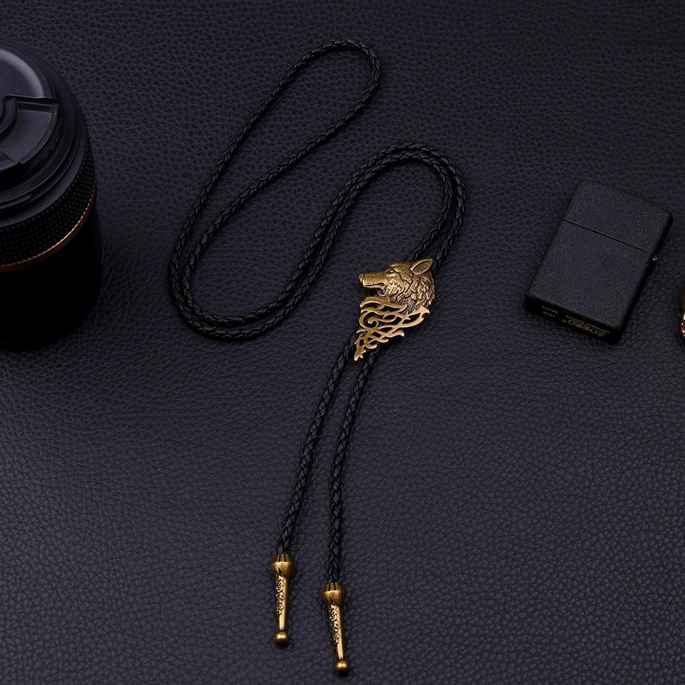 Wolf head choker necklace pendant on woven rope chain, perfect for alternative fashion lovers.