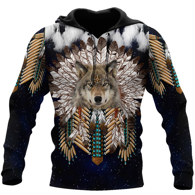 Wolf Nature Hooded Men's Tops / Alternative outfits 3D Print Sweatshirt in Native Style - HARD'N'HEAVY