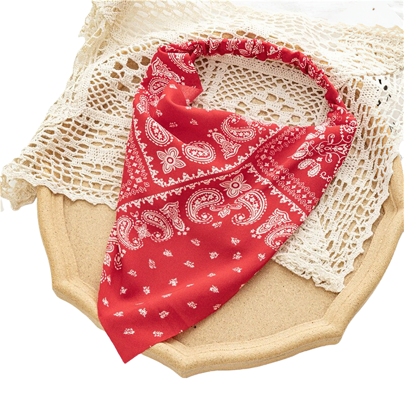 Red women's bandana with paisley print, casual hair accessory perfect for stylish everyday wear.