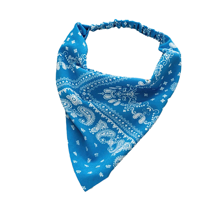 Stylish blue women's bandana with paisley print, perfect casual hair accessory and fashion headwear.