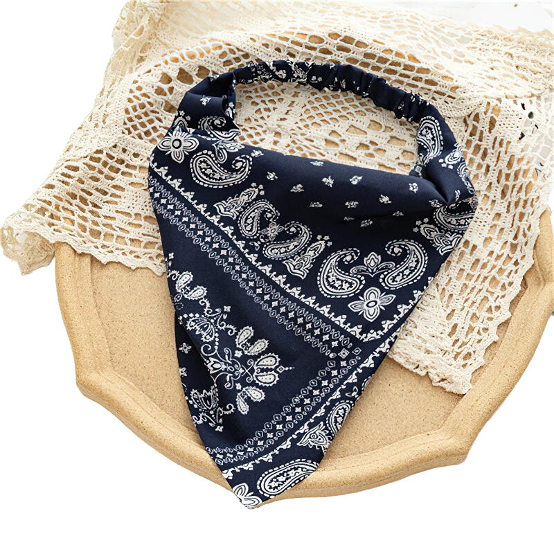 Stylish women's elastic bandana with navy printed design, perfect casual hair accessory for everyday fashion.