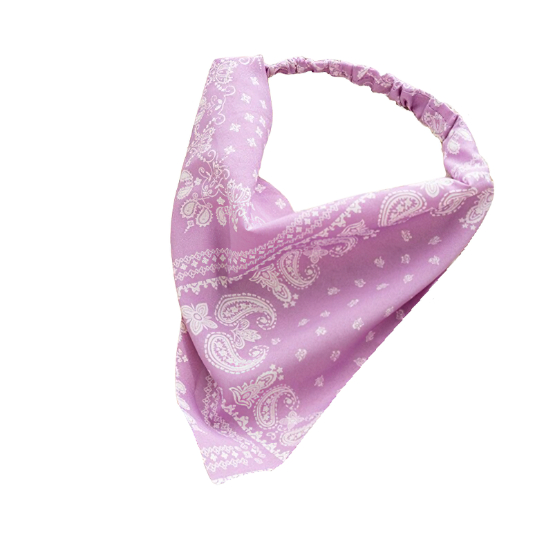 Stylish purple women's bandana with printed paisley design, perfect casual hair accessory for fashion-forward ladies.