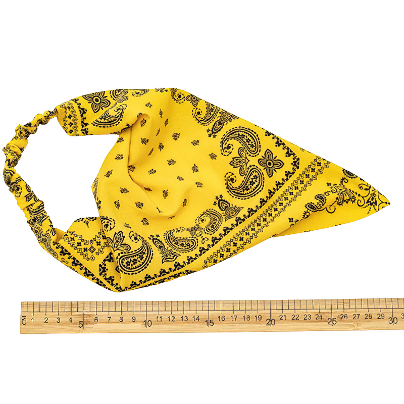 Yellow women's bandana with stylish paisley print, perfect casual hair accessory for trendy looks.