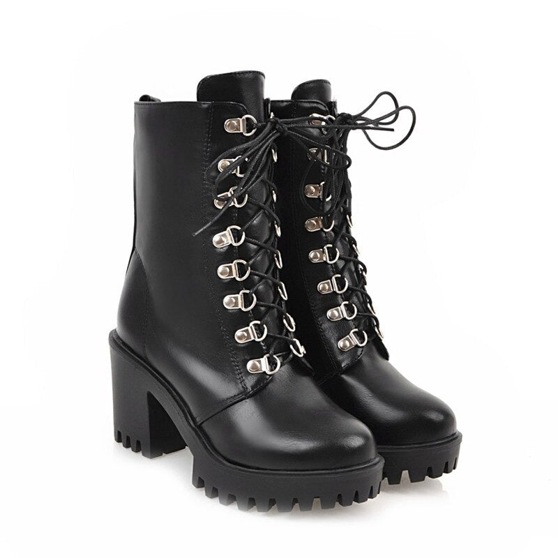 Woman's Fashion Boots With Square Heel / Platform Ladies Shoes In Gothic Style - HARD'N'HEAVY