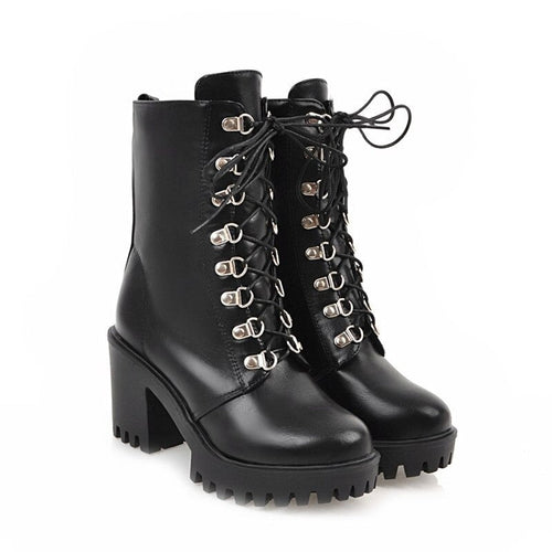 Woman's Fashion Boots With Square Heel / Platform Ladies Shoes In Gothic Style