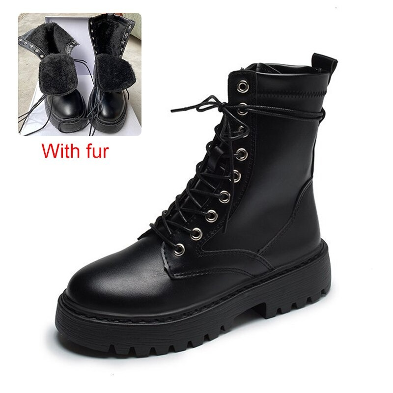 Woman's Fashion Motorcycle Platform Boots / PU Leather Round Toe Ankle Shoes - HARD'N'HEAVY
