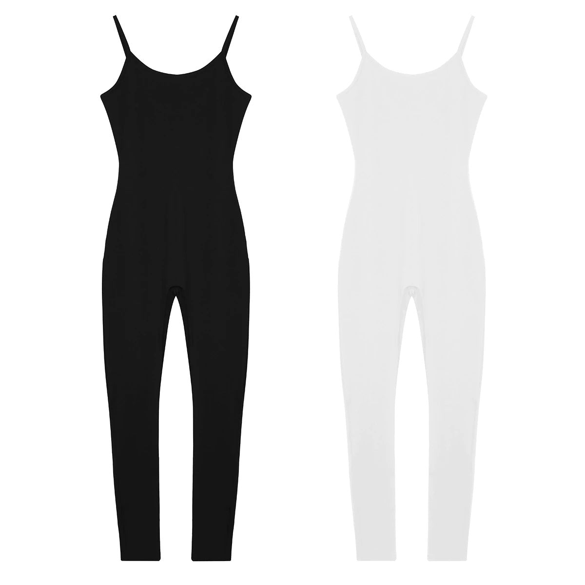 Women adult stretchy one-piece jumpsuits in black and white, ideal for yoga and layering in winter.