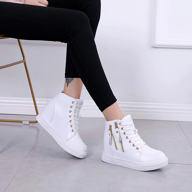 Women Ankle Boots / Female Height Increasing Comfortable Platform Zipper Round Toe - HARD'N'HEAVY