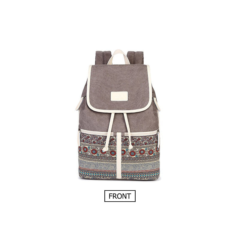 Stylish women backpack featuring national style printing design, perfect for daily use and excursions.