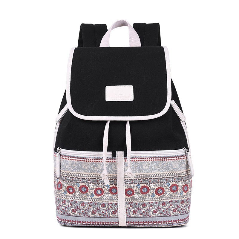 Women backpack with national style print, spacious design for excursions, featuring elegant embroidered decoration.