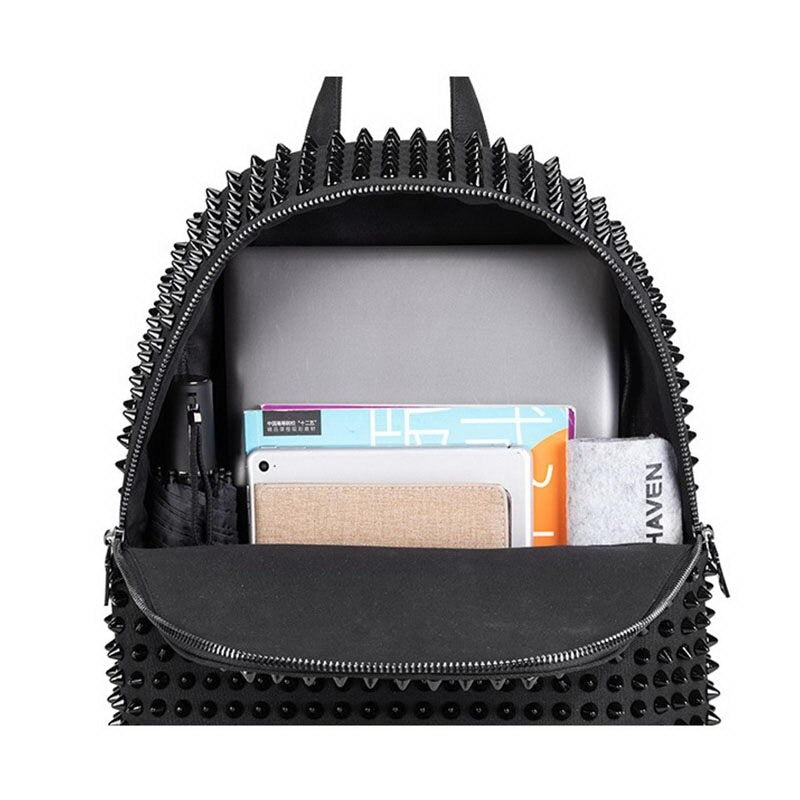 Women Black Backpack with Large Capacity and with Many of Rivets / Rock Style Accessories - HARD'N'HEAVY