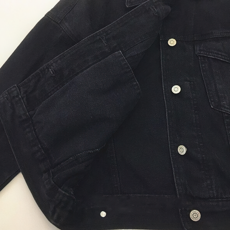 Women Black Solid Color Denim Jacket / Turn-Down Collar Pockets Jacket in Rock Style - HARD'N'HEAVY