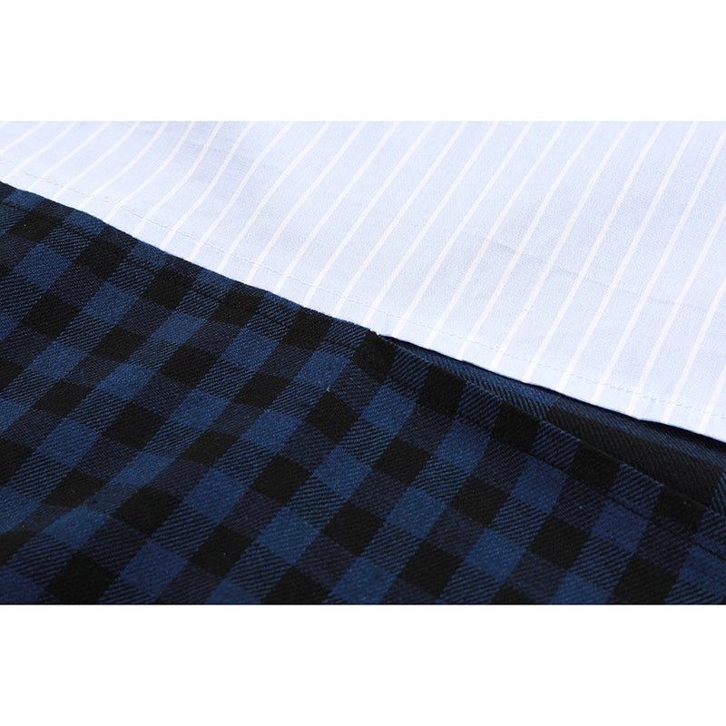 Women Blue Striped Plaid Split Big Size Shirt / Lapel Long Sleeve Loose Fit Top / Grunge Fashion - HARD'N'HEAVY