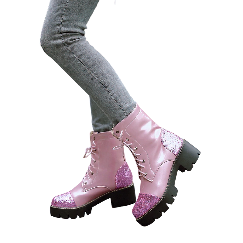 Women Brilliant Ankle Boots Of Thick Heels / Fashion Footwear For Ladies Of Lace Up - HARD'N'HEAVY