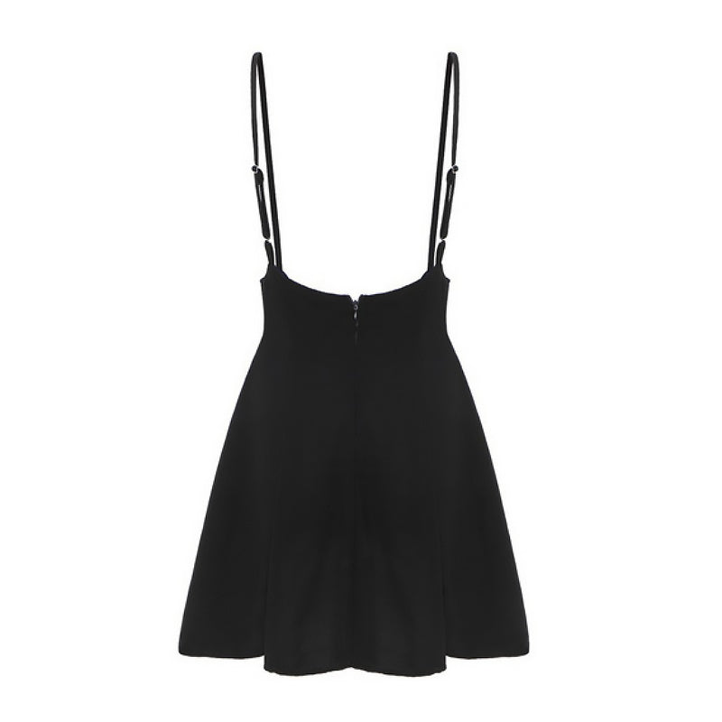 Women Cotton Strapped Black Mini Dress / Sleeveless Adjustable Dress in Alternative Fashion - HARD'N'HEAVY