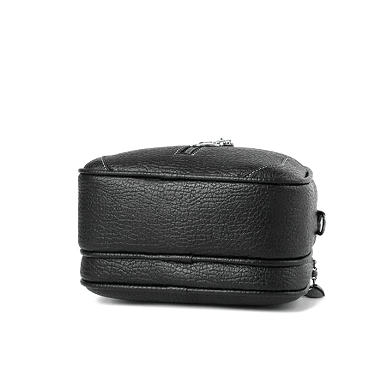 Women’s vintage black crossbody shell bag made of durable PU leather, stylish and functional accessory.