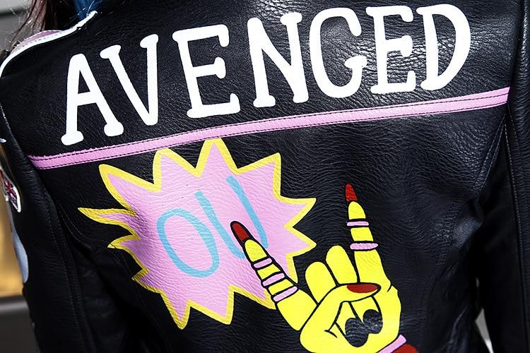 Women Faux Leather Graffiti Print Jacket Rock Rave Outfits