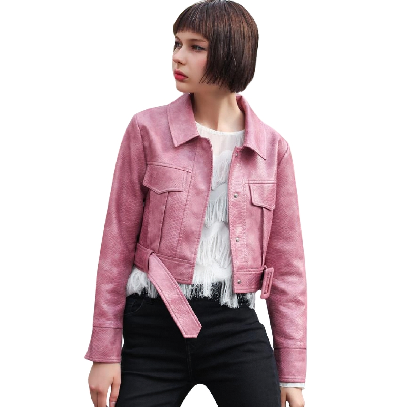 Women Faux Snakeskin Leather Jacket / Zipper Short Jacket / Female Rivet Outerwear - HARD'N'HEAVY