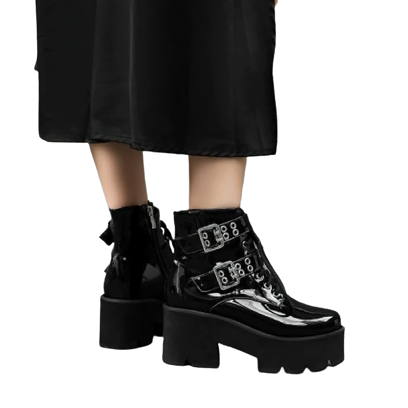 Women Gothic Short Boots With Stylish Buckle / Footwear With Thick Hee - HARD'N'HEAVY