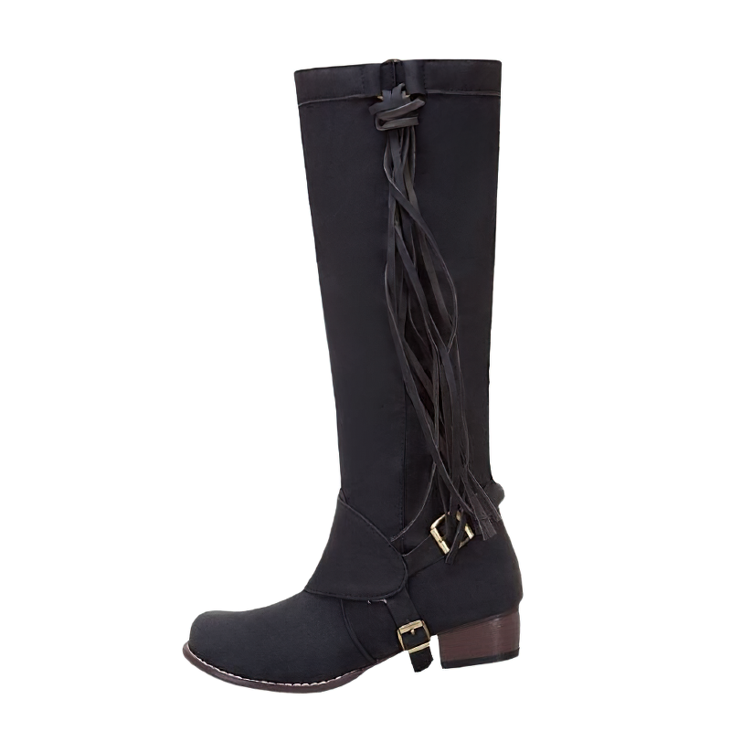 Women Knee Boots / Fashion Buckle Tassel Thick Heel / Daily Ladies Warm Long Boot - HARD'N'HEAVY