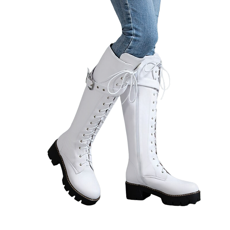 Women Knee High Boots Thick Bottom / Ladies Fashion Footwear Zipper - HARD'N'HEAVY