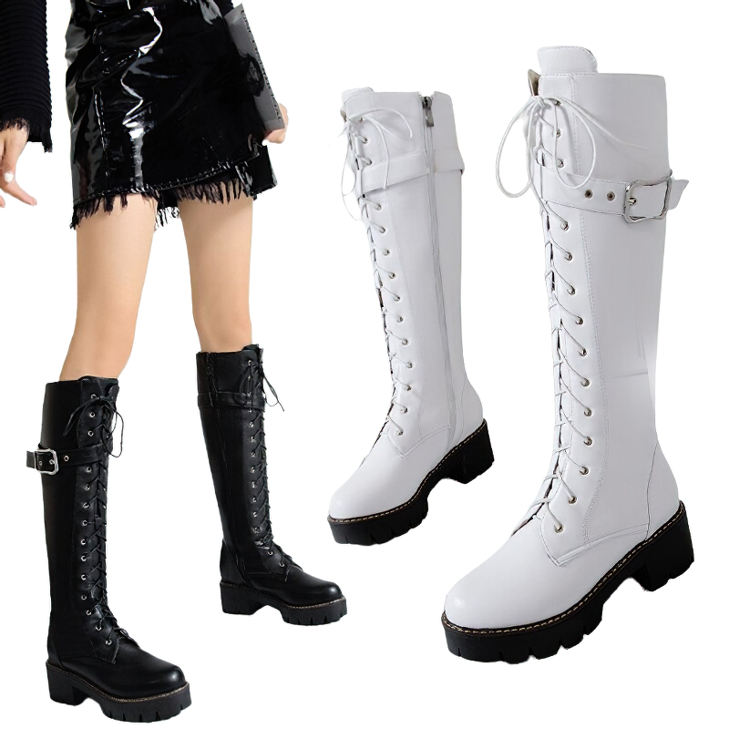 Women Knee High Boots Thick Bottom / Ladies Fashion Footwear Zipper - HARD'N'HEAVY