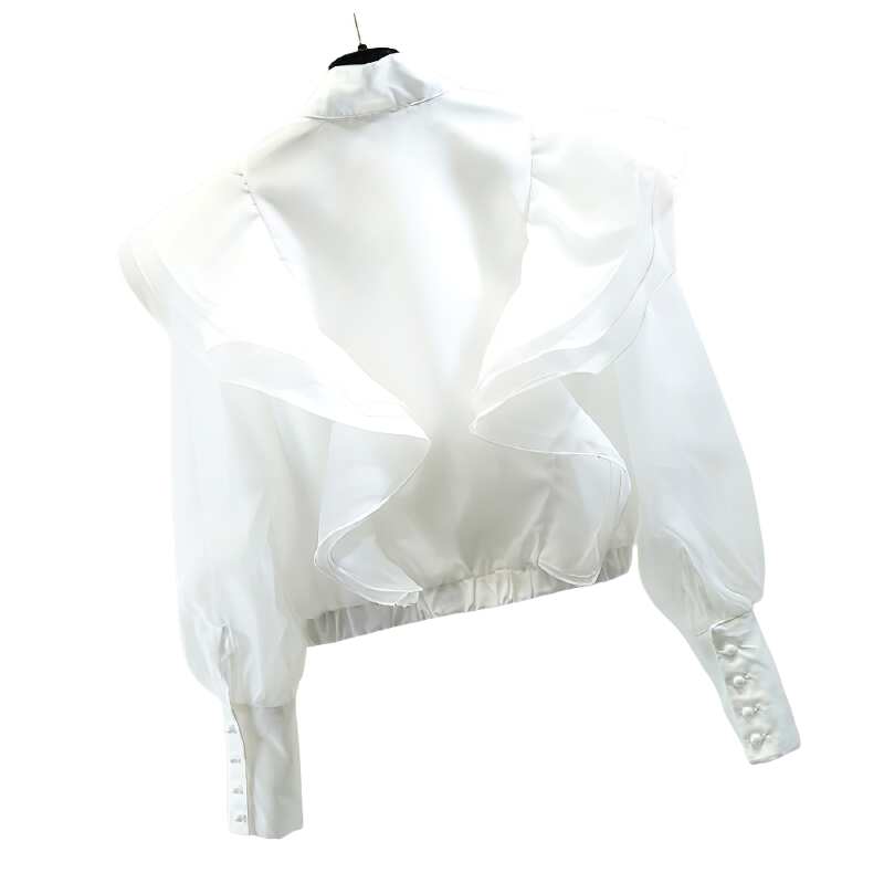 Women Loose Fit Mesh Ruffles Short Jacket / Fashion Outerwear in White and Black Colours - HARD'N'HEAVY