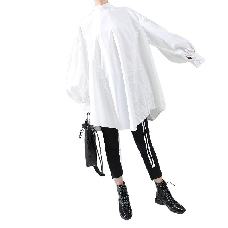 Women Loose Fit Shirt / Big Size Blouse Spring Autumn / Long Sleeve and Drawstring - HARD'N'HEAVY
