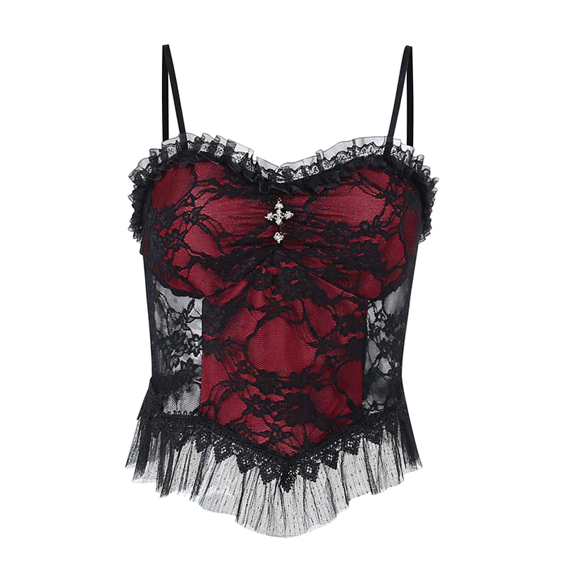 Women Rock Style Top Of Lace And Cross Decorate / Gothic Streetwear Backless And Straps - HARD'N'HEAVY