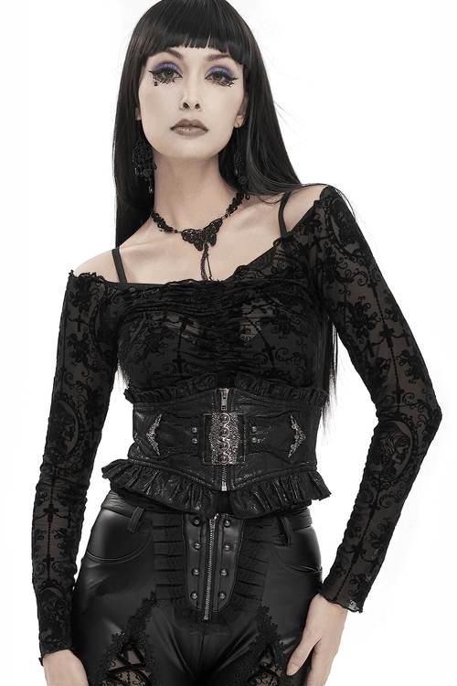 Ceinture à volants perlée pour femmes avec laçage au dos / Corset-ceinture à glissière gothique