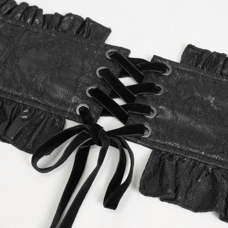 Women's Gothic Beaded Ruffle Belt with lacing back detail and corset-style accent.