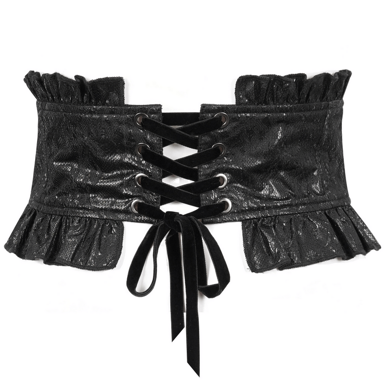Women's Beaded Ruffle Belt with Lacing Back / Gothic Zipper Corset-Belt