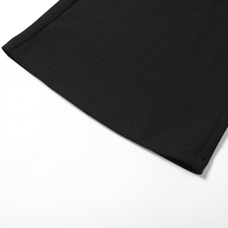 Detail view of women's black high-waisted flare pants showcasing stylish fabric and clean hem.