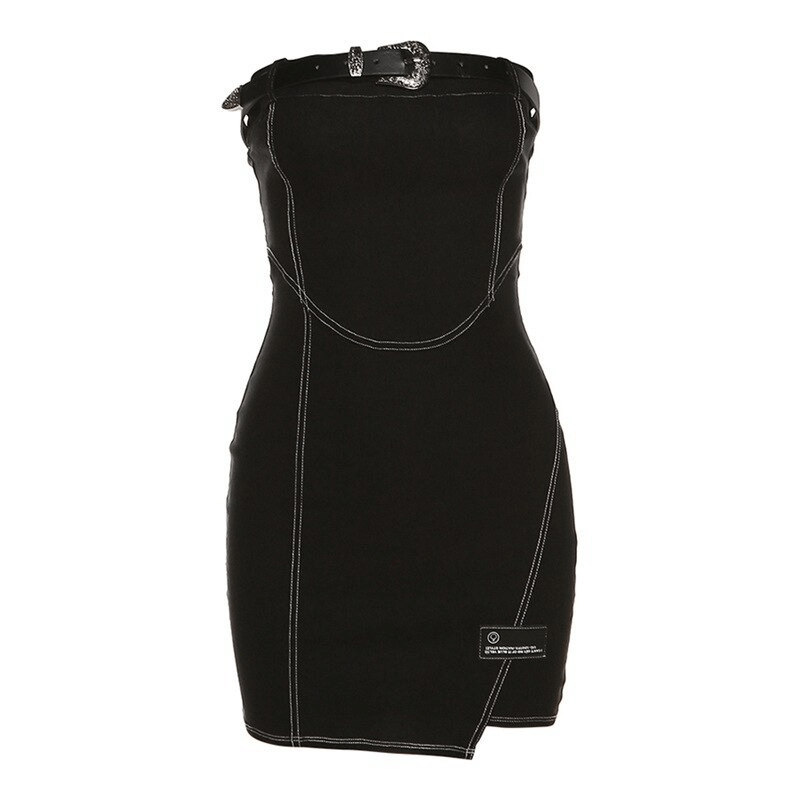 Women's Black Tube Dress with Chest Belt / Bodycon Mini Dress / Sexy Alternative Apparel for Women
