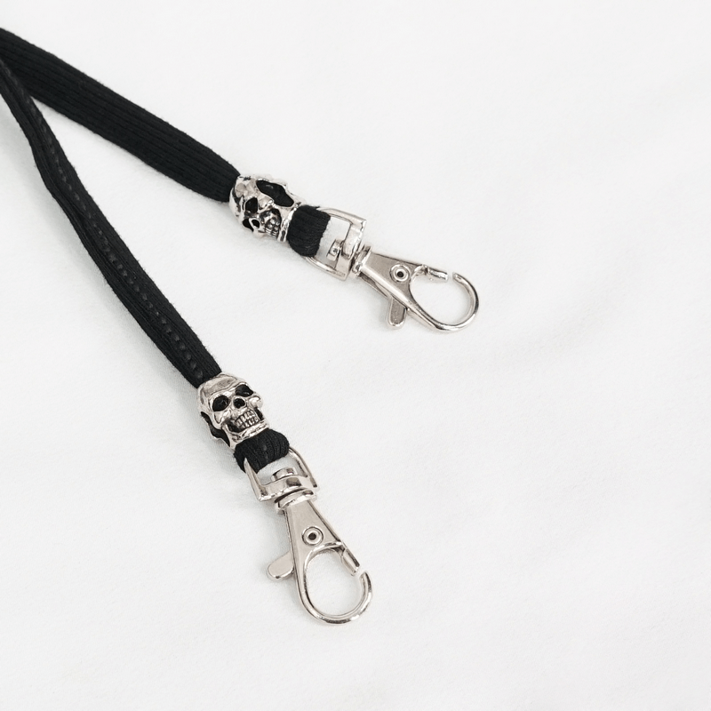 Black lanyard with skull clips, perfect for adding a gothic touch to your accessories.