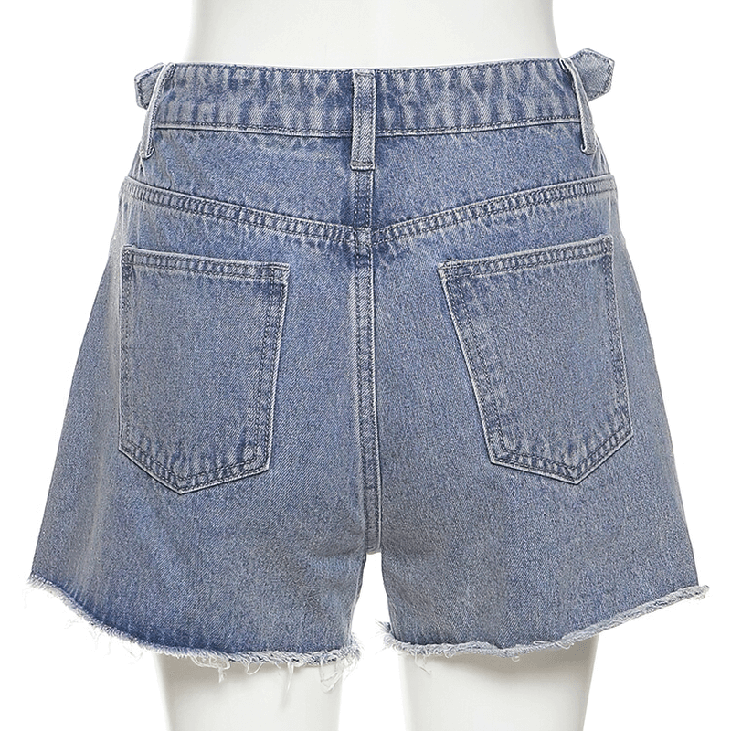 Women's Denim High-waisted Short Shorts with Chains and Buckles / Jean Alternative Apparel for Women