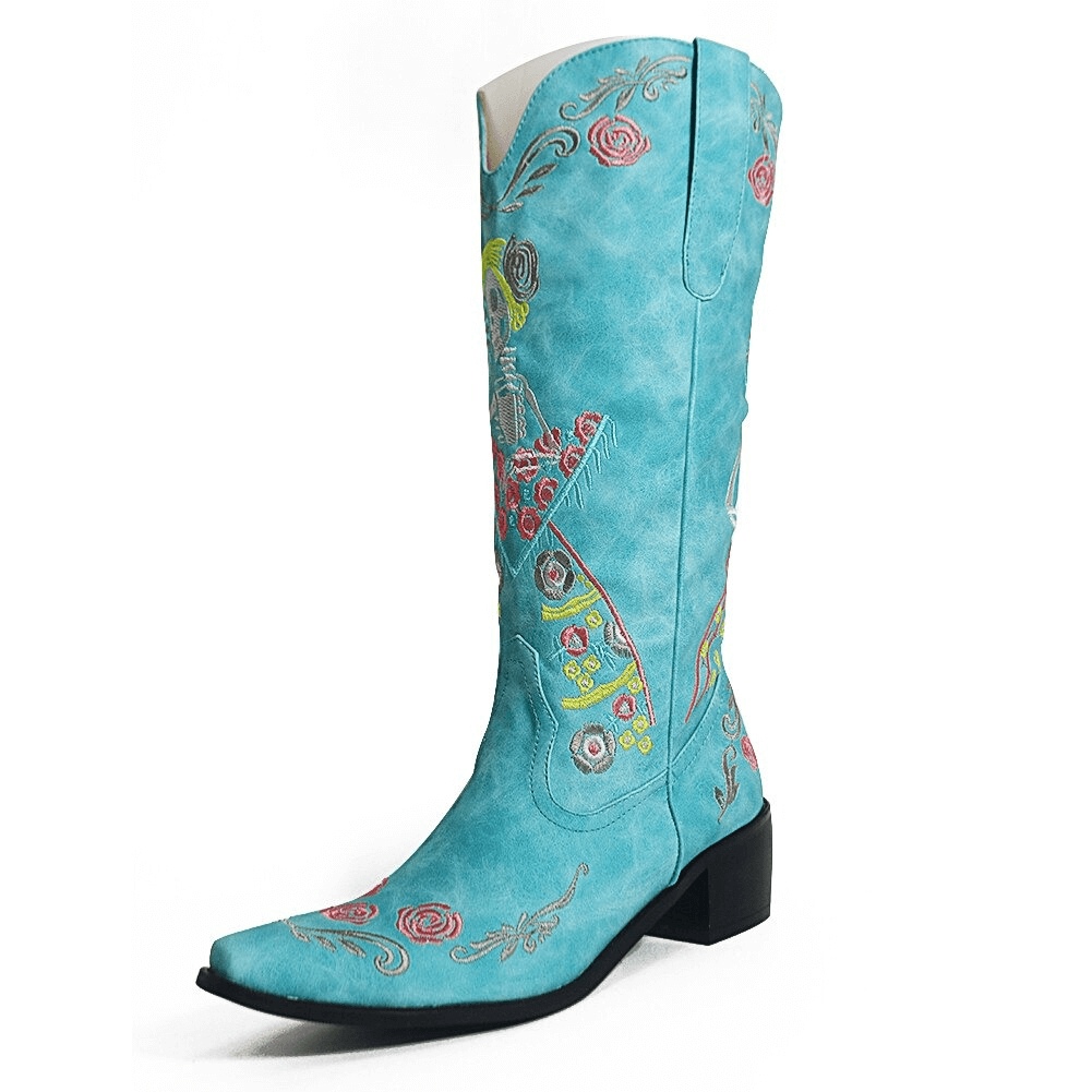 Women's Embroidery PU Leather Boots / Pointed-toe mid-calf Boots / Alternative Footwear