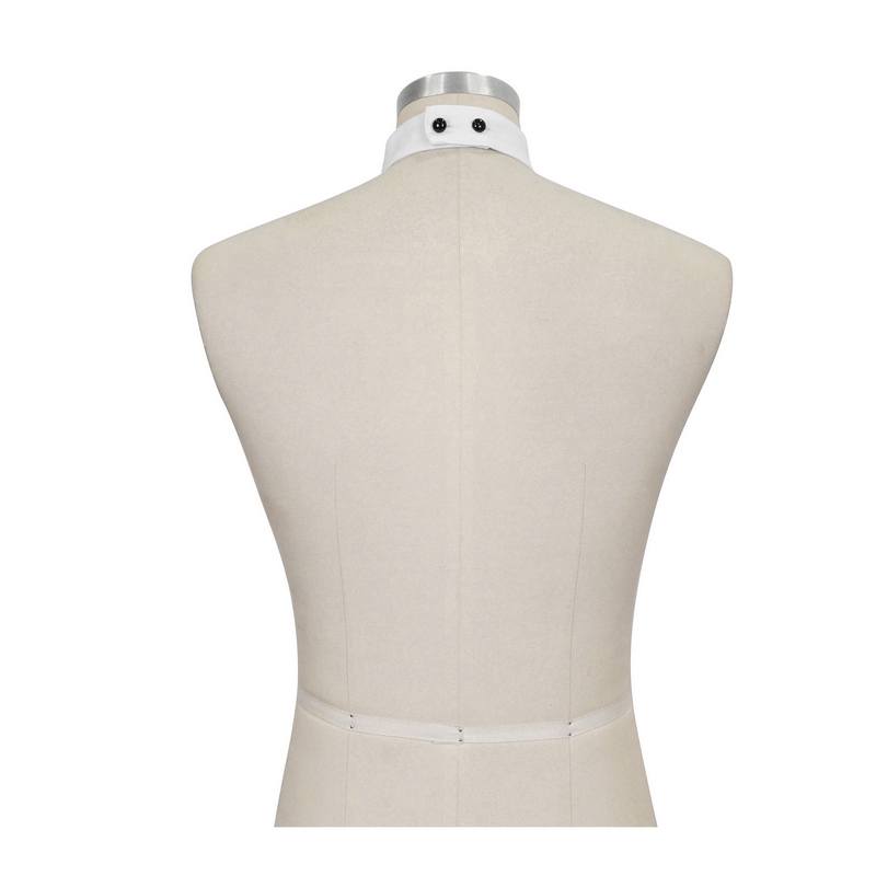 Back view of a dress form featuring a stylish collar designed for a gothic floral ruffled necktie.