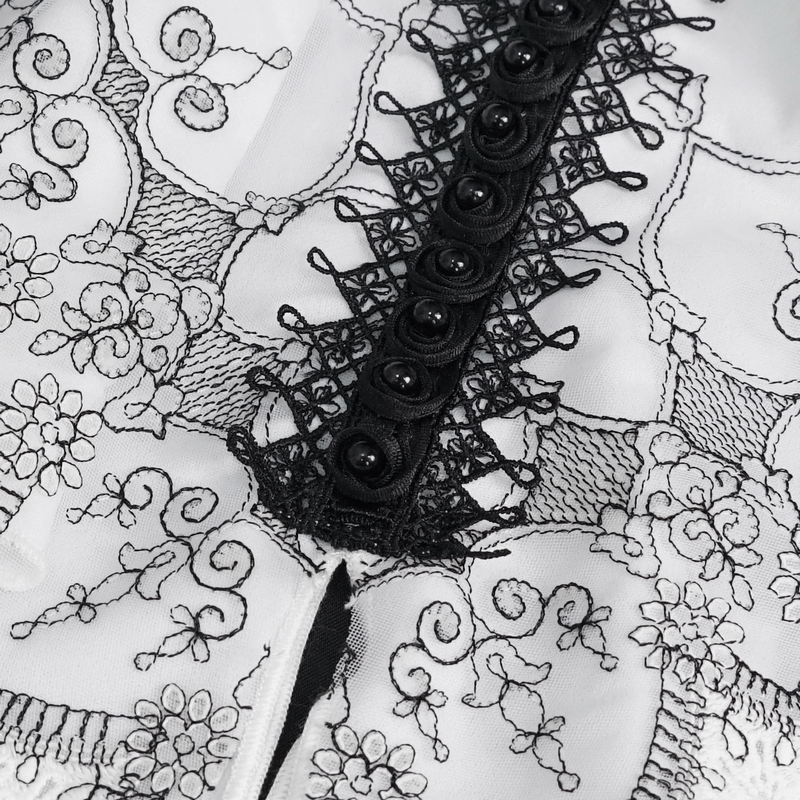 Women's Floral Embroidered Ruffled Neckwear / Gothic Black and White Jabot Necktie
