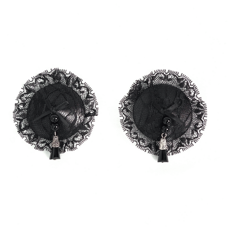 Gothic women's floral lace nipple covers with tassels and buttons for a seductive look.
